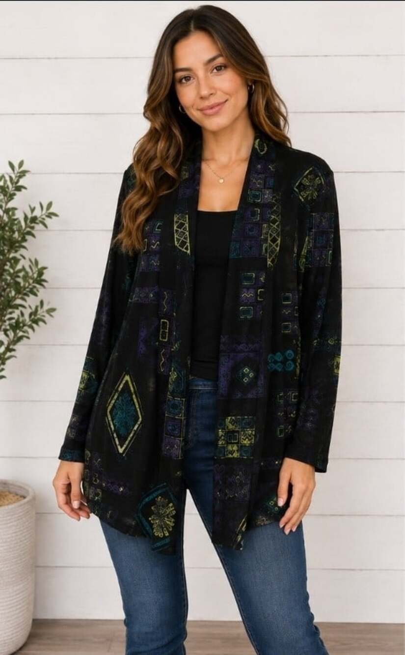 CHICO'S TRAVELERS New Open Front Long Sleeves Women Cardigan Sz 1 US 8 Nice T80